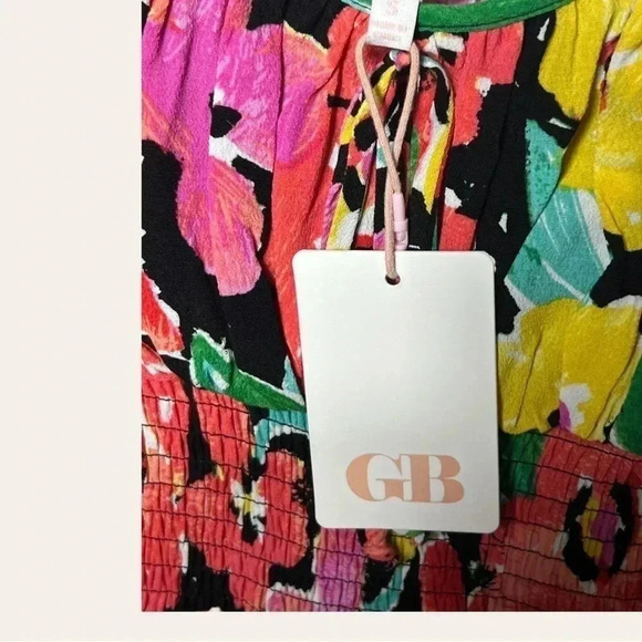 0097. Gb FLORAL MINI DRESS SMOCKING BACK ADJUSTABLE SPAGHETTI STRAPS SIZE SM - Picture 6 of 9